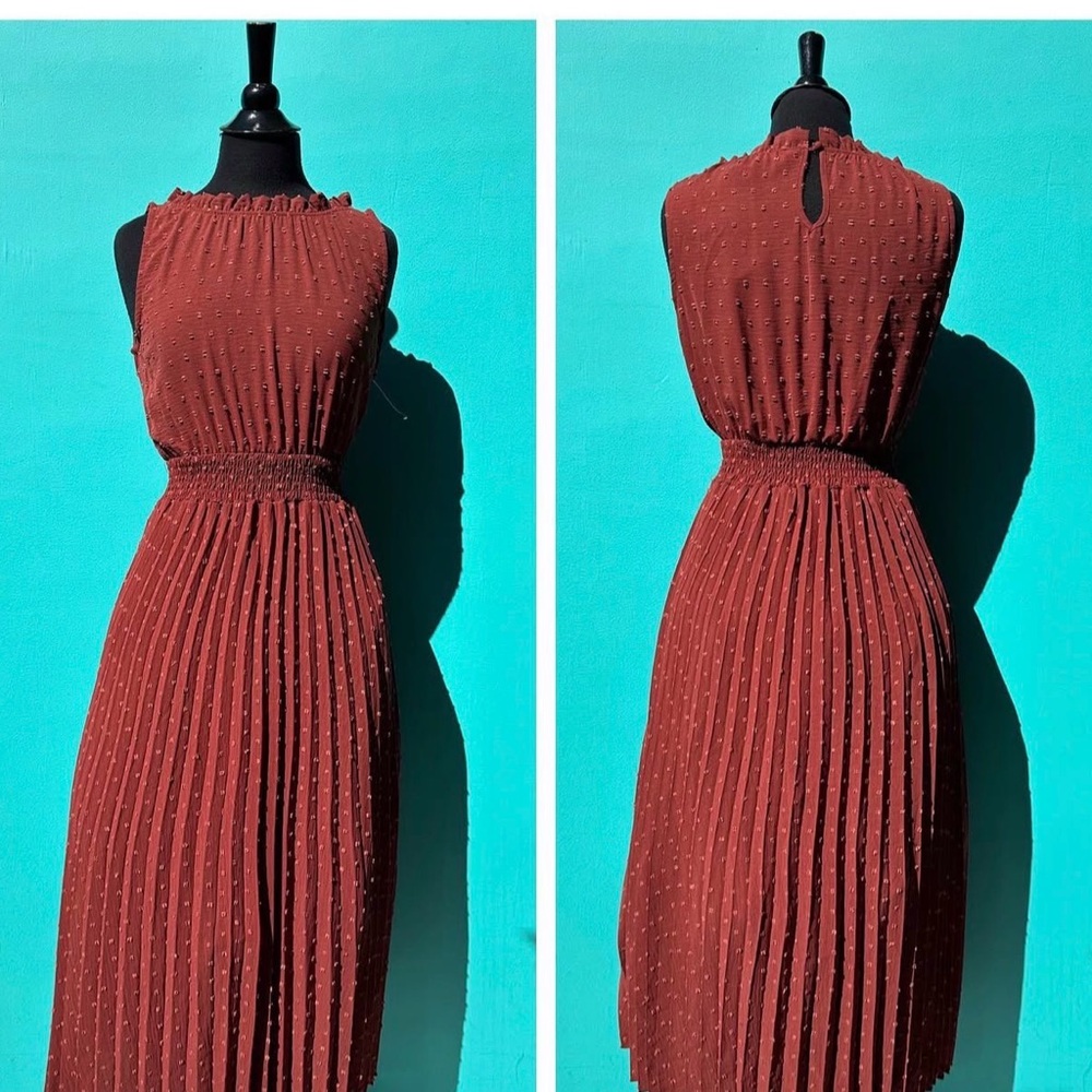 Elegant Rust Sleeveless Dress XL